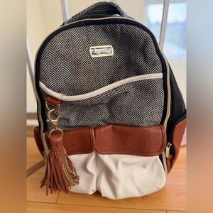 Itzy Ritzy Boss Diaper Bag Backpack Coffee Cream Vegan Leather + Stroller Straps